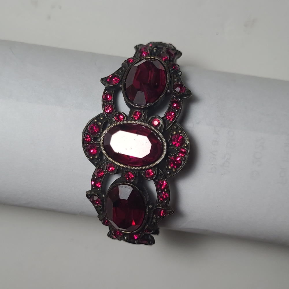 Vtg Ruby Crystal Red Bangle Bracelet - image 1